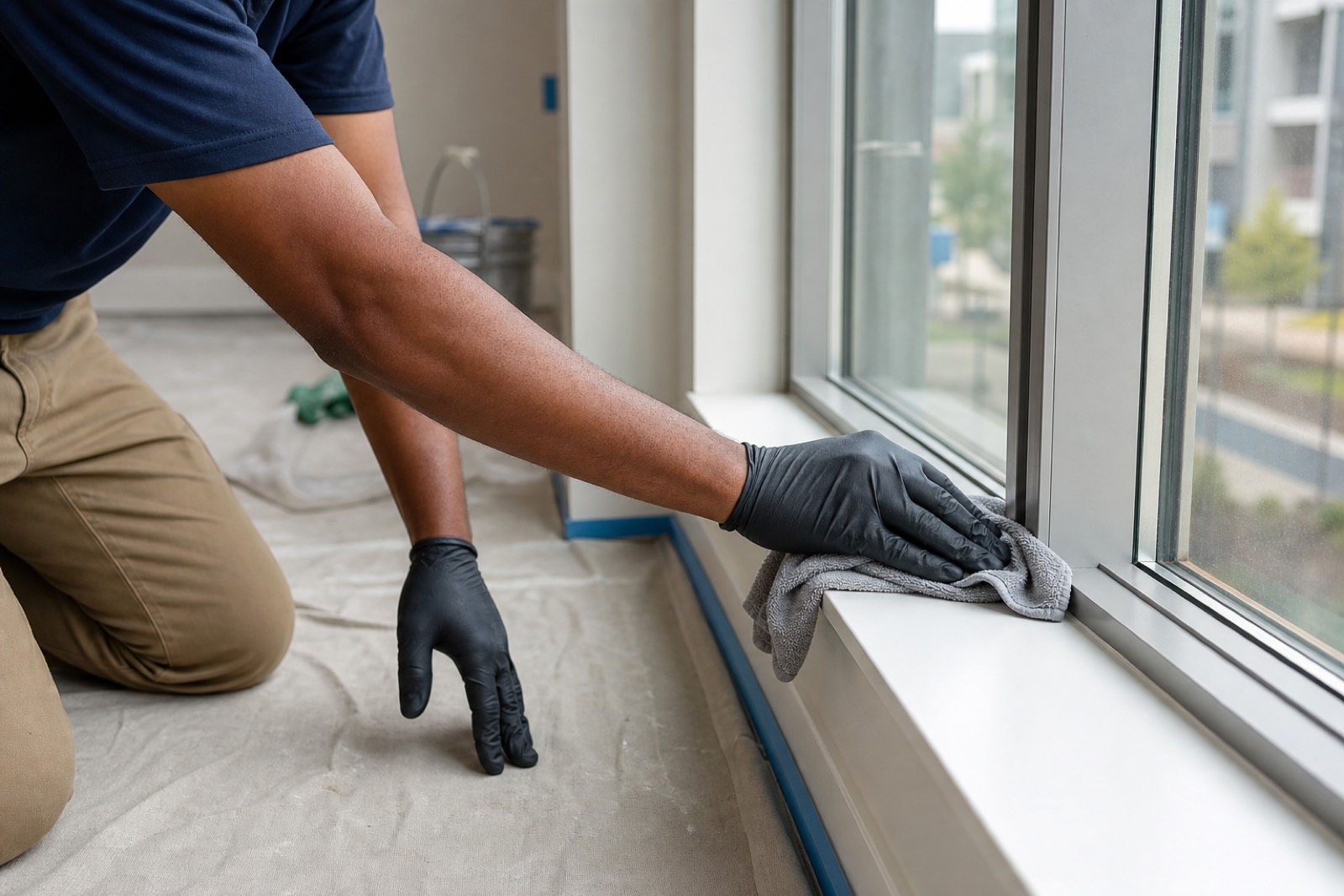 Final post-construction cleaning on a newly finished Atlanta interior